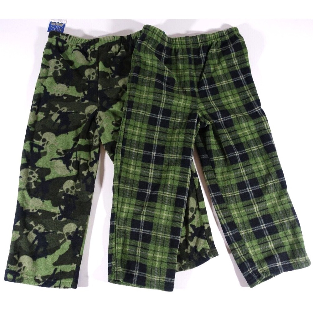 Mad Dog 2 Pair Microfleece Pajama Pants Boys XS Camouflage Skulls Plaid NWT